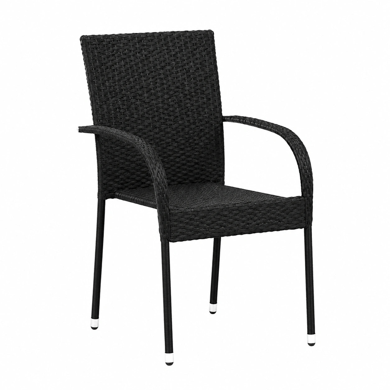 Gartenstühle – stapelbar, aus Rattan und Stahl, Schwarz, für Garten, Terrasse und Balkon
