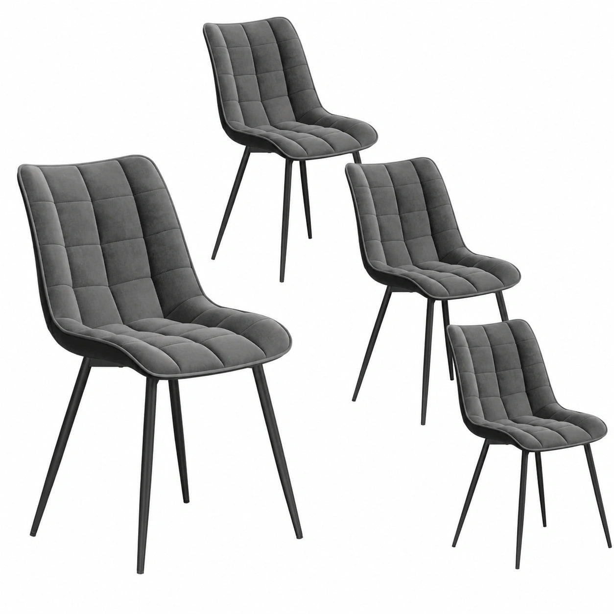 Esszimmerstühle – 4er-Set, gepolstert, mit Rückenlehne, aus Samt, Dunkelgrau, für Esszimmer, Küche und Wohnzimmer