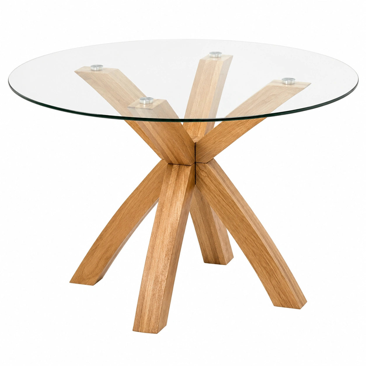 Esstisch – 100 × 100 cm, runde Form, aus Eichenholz und Glas, Hellbraun, für Esszimmer und Küche