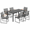 Tisch – 7-teilig, mit Armlehnen, aus Stahl, Grau, für Esszimmer und Terrasse