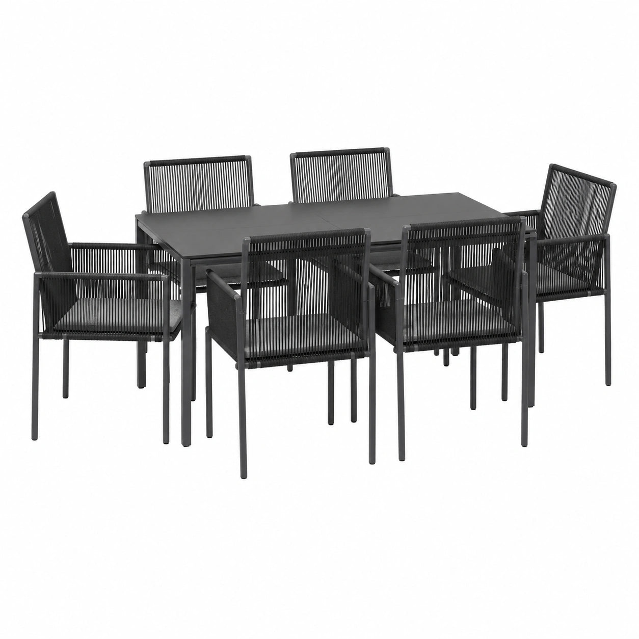 Gartenstühle – 54 × 60,5 × 83,5 cm, gepolstert, aus Rattan und Stahl, Schwarz, für Garten und Terrasse