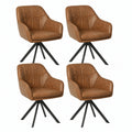 Drehstuhl – 4er-Set, drehbar, gepolstert, mit Armlehnen, mit Rückenlehne, aus Kunstleder, Braun, für Esszimmer und Wohnzimmer