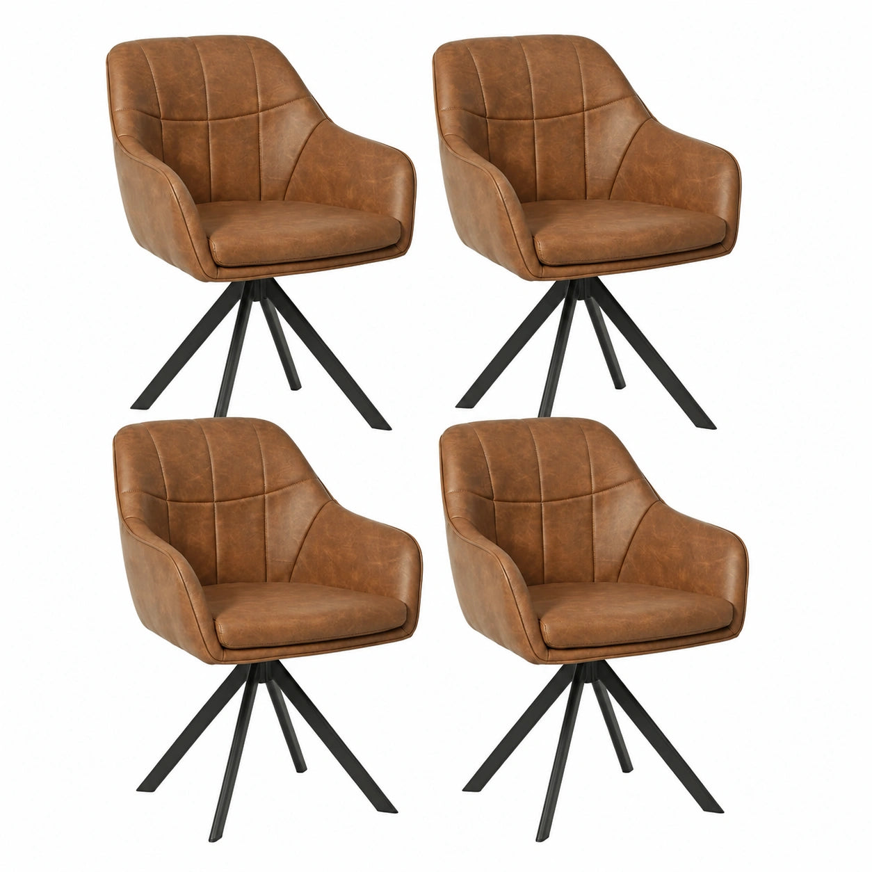 Drehstuhl – 4er-Set, drehbar, gepolstert, mit Armlehnen, mit Rückenlehne, aus Kunstleder, Braun, für Esszimmer und Wohnzimmer