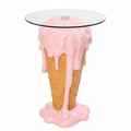 Beistelltisch – 72 × 48 × 48 cm, moderner Stil, runde Form, aus Sicherheitsglas, Braun und Rosa