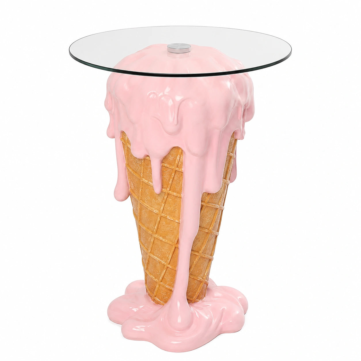 Beistelltisch – 72 × 48 × 48 cm, moderner Stil, runde Form, aus Sicherheitsglas, Braun und Rosa